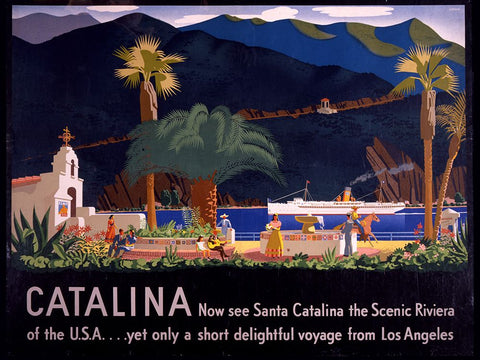 Catalina Travel Poster White Modern Wood Framed Art Print with Double Matting by Vintage Travel Posters