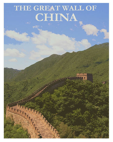 China The Great Wall Travel Poster Black Modern Wood Framed Art Print by Vintage Travel Posters