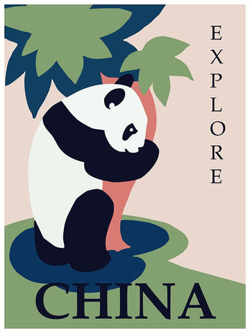 China Panda Travel Poster White Modern Wood Framed Art Print with Double Matting by Vintage Travel Posters