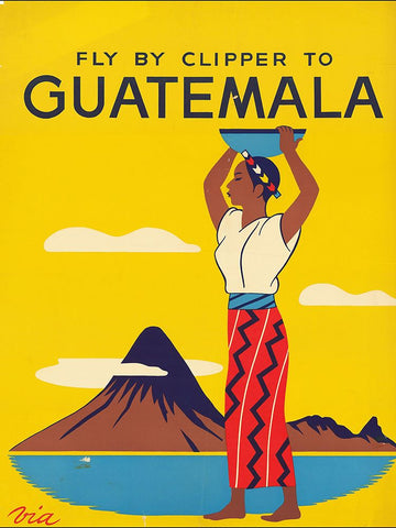 Fly by Clipper to Guatemala Black Modern Wood Framed Art Print by Vintage Travel Posters