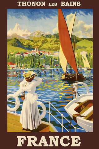 Thonon Les Bains-France Vintage Travel Poster White Modern Wood Framed Art Print with Double Matting by Vintage Travel Posters