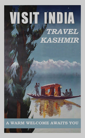 India Kashmir White Modern Wood Framed Art Print with Double Matting by Vintage Travel Posters