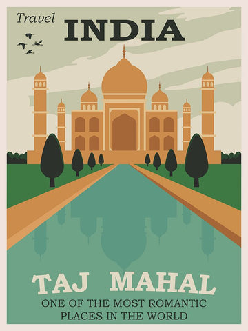 India Taj Mahal Travel Poster Black Modern Wood Framed Art Print by Vintage Travel Posters