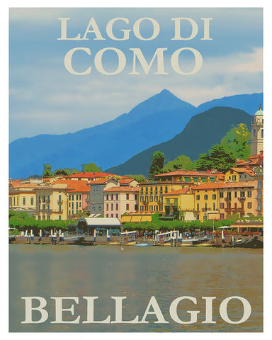 Lake Como Italy Travel Poster White Modern Wood Framed Art Print with Double Matting by Vintage Travel Posters