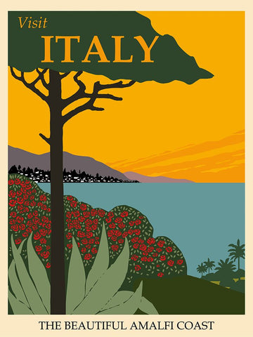 Italy Amalfi Coast Vintage Travel Black Modern Wood Framed Art Print by Vintage Travel Posters