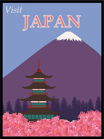 Japan Mount Fuji Travel Poster White Modern Wood Framed Art Print with Double Matting by Vintage Travel Posters