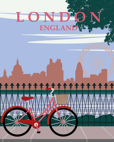 London Red Bike Travel Poster White Modern Wood Framed Art Print with Double Matting by Vintage Travel Posters