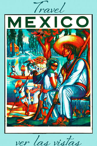 Mexico Travel Poster White Modern Wood Framed Art Print with Double Matting by Vintage Travel Posters