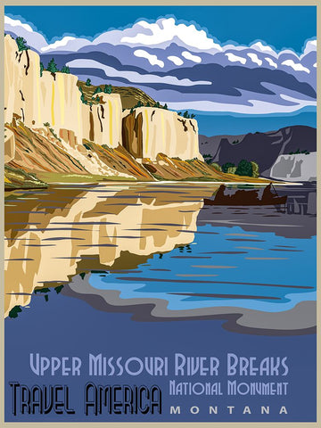 Missouri River Montana Travel Poster White Modern Wood Framed Art Print with Double Matting by Vintage Travel Posters