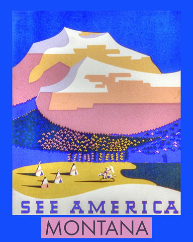 See America Montana Vintage Poster White Modern Wood Framed Art Print with Double Matting by Vintage Travel Posters