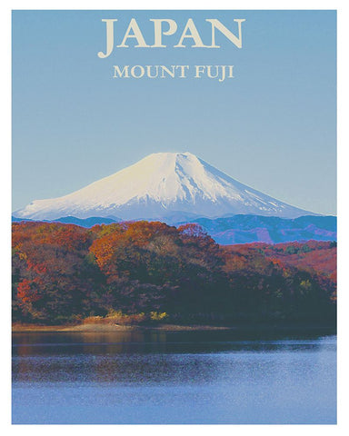 Mount Fuji Japan Poster White Modern Wood Framed Art Print with Double Matting by Vintage Travel Posters