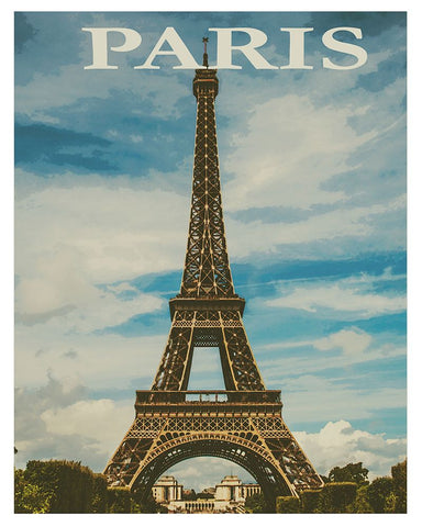 Paris France Travel Poster White Modern Wood Framed Art Print with Double Matting by Vintage Travel Posters