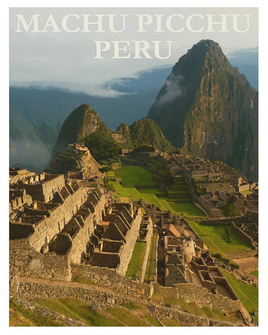 Machu Picchu Peru Travel Poster Black Modern Wood Framed Art Print by Vintage Travel Posters