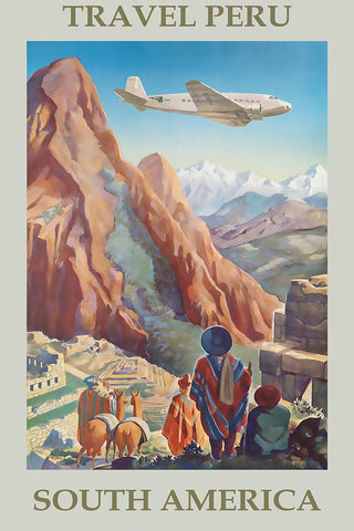 Peru Travel Poster Black Modern Wood Framed Art Print by Vintage Travel Posters