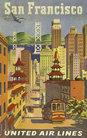 San Francisco Travel Poster Black Modern Wood Framed Art Print by Vintage Travel Posters