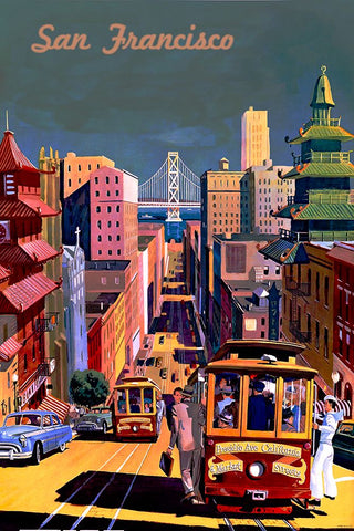 San Francisco Travel Poster Black Modern Wood Framed Art Print by Vintage Travel Posters