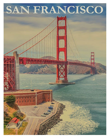 Golden Gate Bridge San Francisco Travel Poster Black Modern Wood Framed Art Print by Vintage Travel Posters