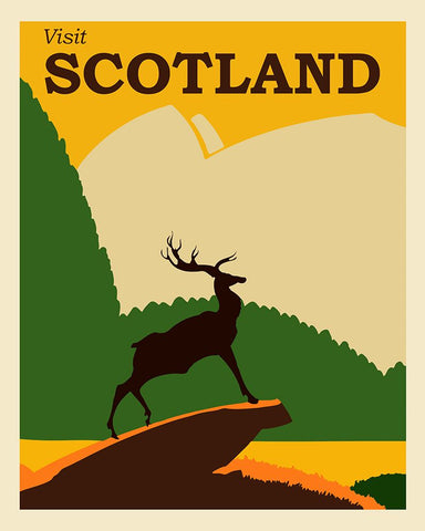 Scotland Travel Poster White Modern Wood Framed Art Print with Double Matting by Vintage Travel Posters