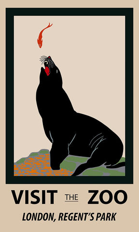 Sea Lion Zoo Black Modern Wood Framed Art Print by Vintage Travel Posters