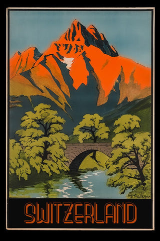 Switzerland Vintage Travel Poster Black Modern Wood Framed Art Print by Vintage Travel Posters