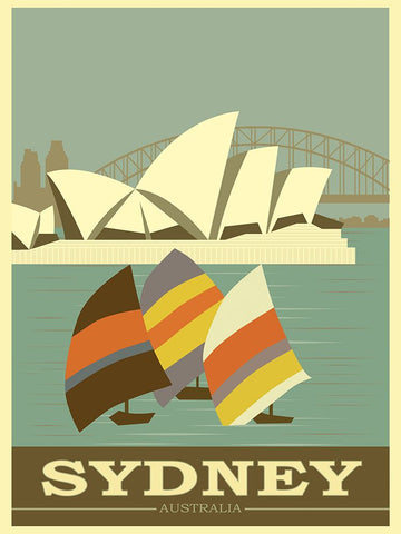 Sydney Australia Travel Poster Black Modern Wood Framed Art Print by Vintage Travel Posters