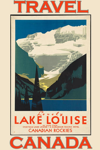 Travel Canada Lake Louise White Modern Wood Framed Art Print with Double Matting by Vintage Travel Posters