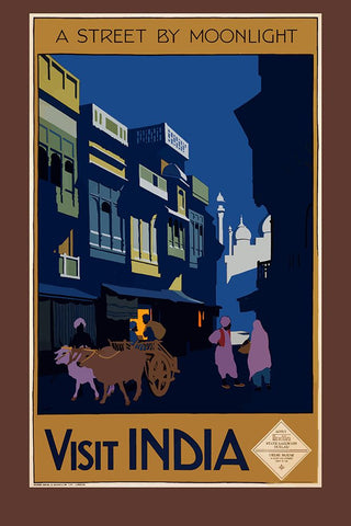 Travel India Vintage Poster Black Modern Wood Framed Art Print by Vintage Travel Posters