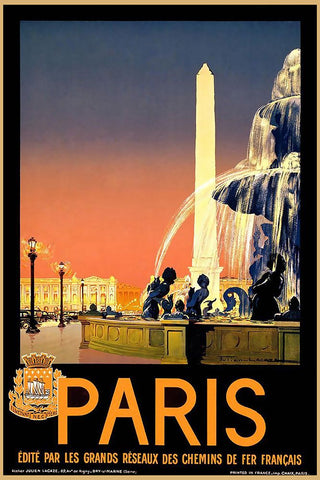 Travel Poster Paris White Modern Wood Framed Art Print with Double Matting by Vintage Travel Posters