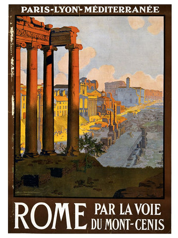 Travel Poster Rome White Modern Wood Framed Art Print with Double Matting by Vintage Travel Posters