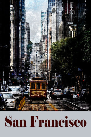 Travel Poster San Francisco Black Modern Wood Framed Art Print by Vintage Travel Posters