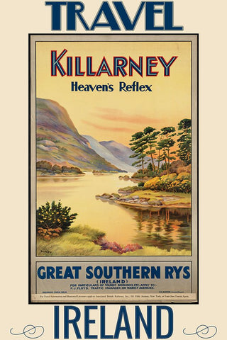 Ireland Killarny Travel Poster Black Modern Wood Framed Art Print by Vintage Travel Posters