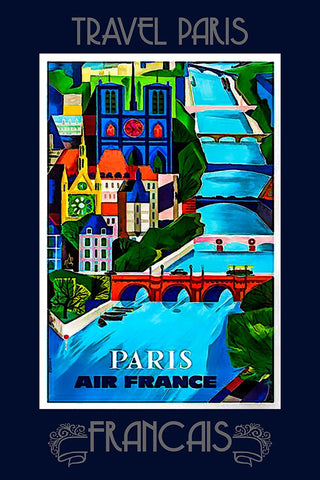 Paris Travel Poster White Modern Wood Framed Art Print with Double Matting by Vintage Travel Posters