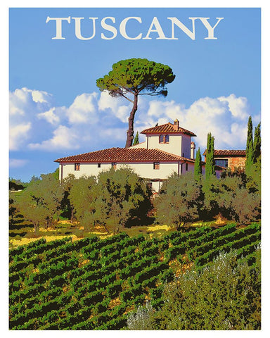 Tuscany Italy Poster White Modern Wood Framed Art Print with Double Matting by Vintage Travel Posters