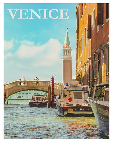 Venice Italy Poster Black Modern Wood Framed Art Print by Vintage Travel Posters