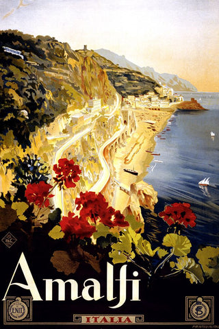 Amalfi Vintage Travel Poster Black Modern Wood Framed Art Print by Vintage Travel Posters