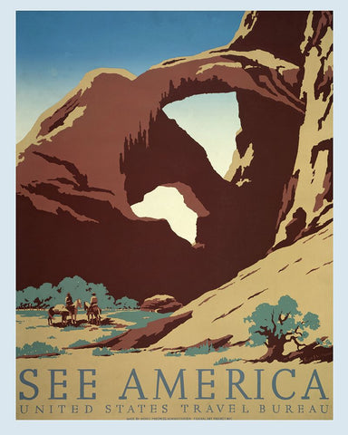 America Vintage Travel Poster White Modern Wood Framed Art Print with Double Matting by Vintage Travel Posters