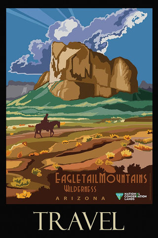 Arizona Eagle Tail Mountains Poster White Modern Wood Framed Art Print with Double Matting by Vintage Travel Posters