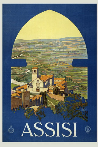 Assisi Vintage Travel Poster Black Modern Wood Framed Art Print by Vintage Travel Posters