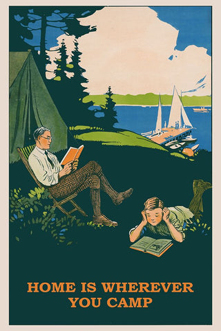 Vintage Camping Poster Black Modern Wood Framed Art Print by Vintage Travel Posters