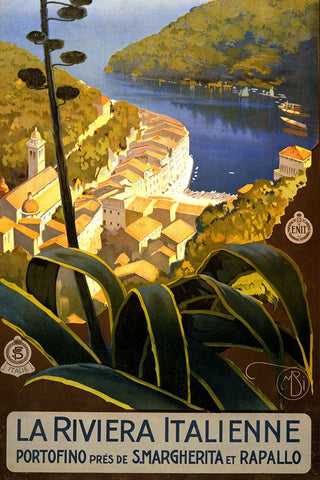 La Riviera Italienne Italian Travel Poster Black Modern Wood Framed Art Print by Vintage Travel Posters