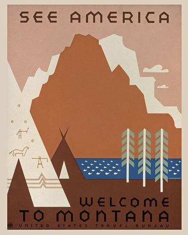 Vintage Montana Black Modern Wood Framed Art Print by Vintage Travel Posters