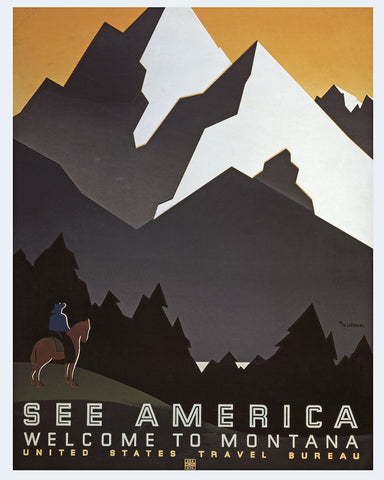 Vintage Montana Black Modern Wood Framed Art Print by Vintage Travel Posters