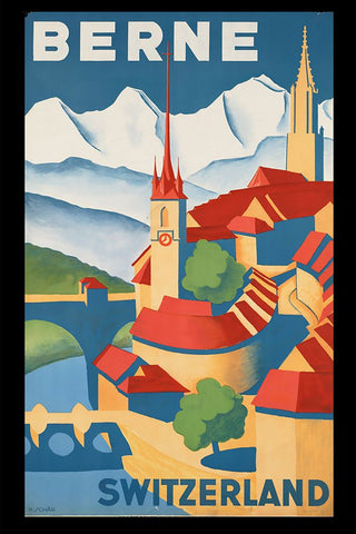 Vintage Swiss Travel Poster Black Modern Wood Framed Art Print by Vintage Travel Posters