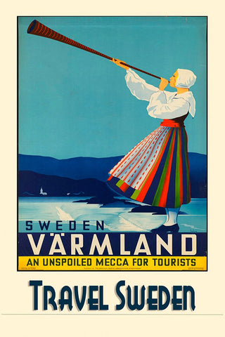 Varmland Sweden Vintage Travel Poster White Modern Wood Framed Art Print with Double Matting by Vintage Travel Posters