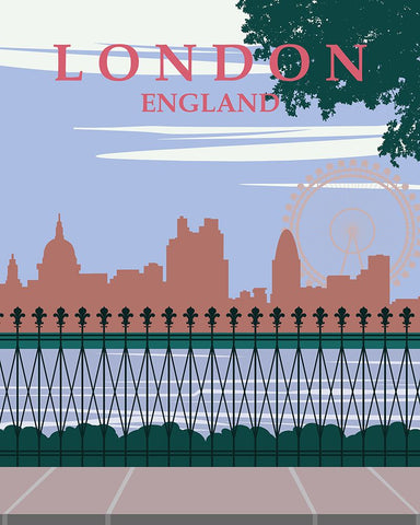 London Vintage Travel Poster White Modern Wood Framed Art Print with Double Matting by Vintage Travel Posters