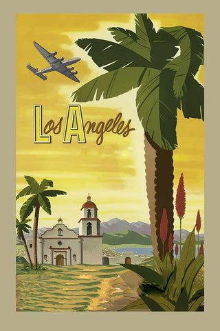 Vintage Travel Poster Los Angeles Black Modern Wood Framed Art Print by Vintage Travel Posters