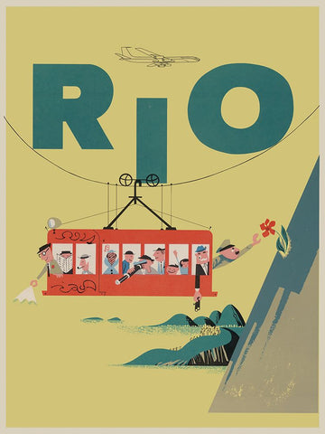 Rio Brazil Vintage Travel Poster Black Modern Wood Framed Art Print by Vintage Travel Posters