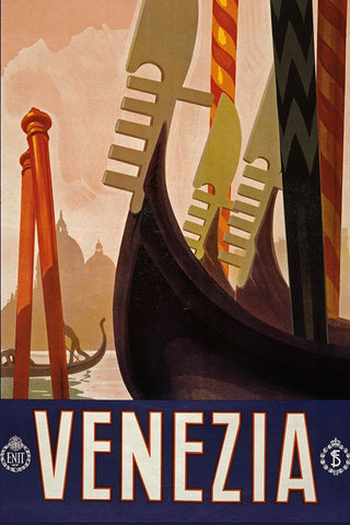 Venezia Vintage Travel Poster White Modern Wood Framed Art Print with Double Matting by Vintage Travel Posters