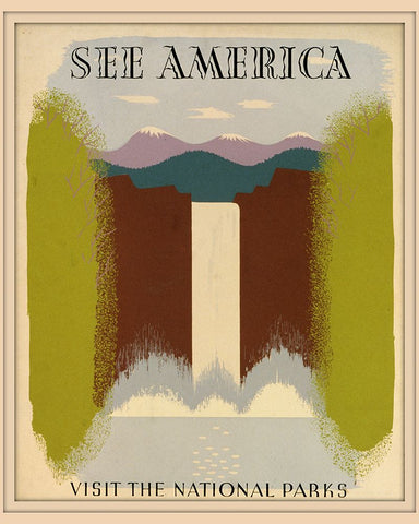 American National Parks Travel Poster White Modern Wood Framed Art Print with Double Matting by Vintage Travel Posters