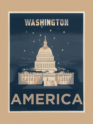 Washington DC Travel Poster White Modern Wood Framed Art Print with Double Matting by Vintage Travel Posters